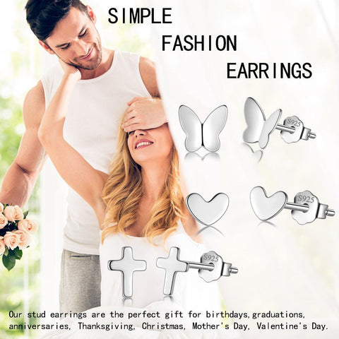 Small Stud Earrings Set - Heart Cross Butterfly - Earrings - Aurora Tears