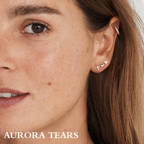 Small Stud Earrings Set - Heart Cross Butterfly - Earrings - Aurora Tears