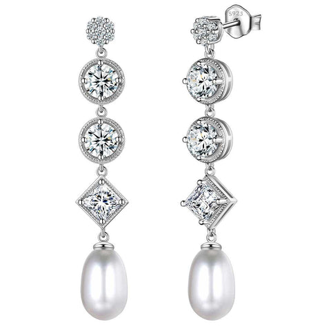 Women Pearl Dangle Earrings Sterling Silver-Aurora Tears Jewelry