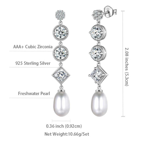 Women Pearl Dangle Earrings Sterling Silver - Earrings - Aurora Tears Jewelry