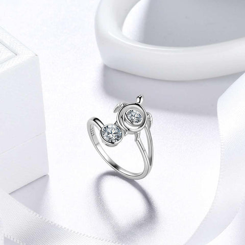 Turtle Birthstone April Diamond Ring Open Sterling Silver - Rings - Aurora Tears