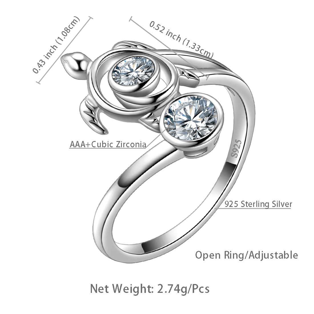 Turtle Birthstone April Diamond Ring Open Sterling Silver - Rings - Aurora Tears