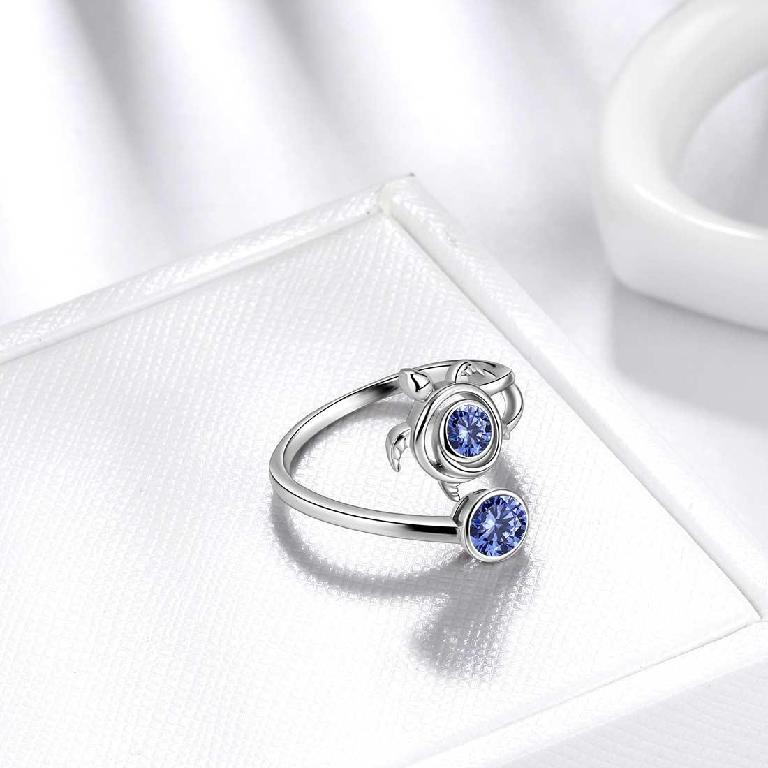 Turtle Birthstone December Tanzanite Ring Open Sterling Silver - Rings - Aurora Tears