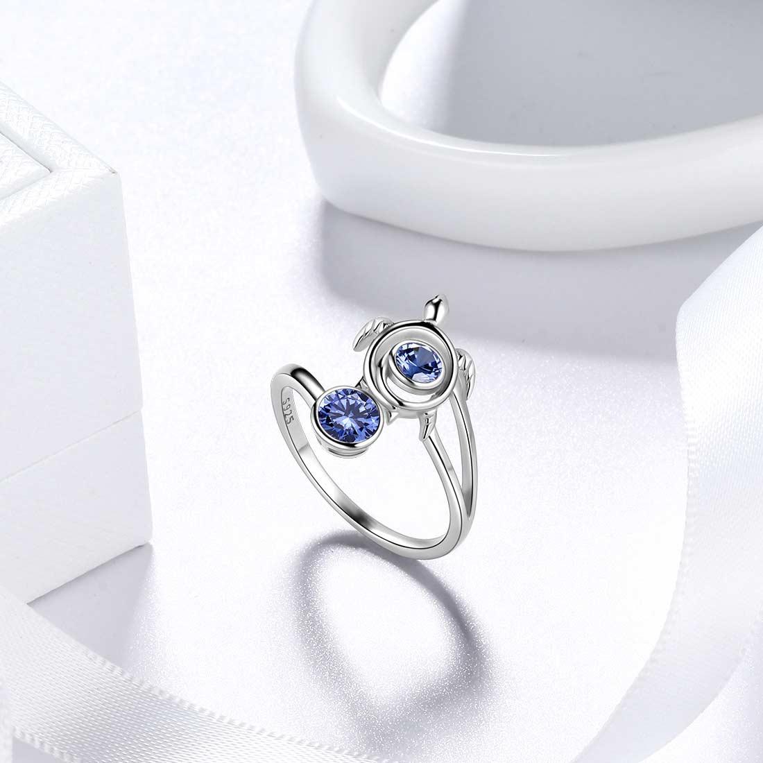 Turtle Birthstone December Tanzanite Ring Open Sterling Silver - Rings - Aurora Tears