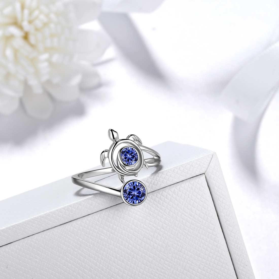 Turtle Birthstone December Tanzanite Ring Open Sterling Silver - Rings - Aurora Tears