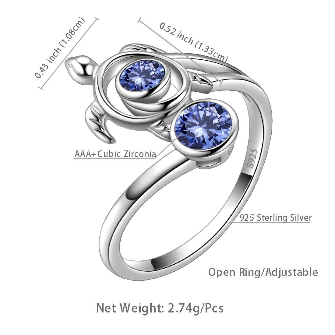 Turtle Birthstone December Tanzanite Ring Open Sterling Silver - Rings - Aurora Tears