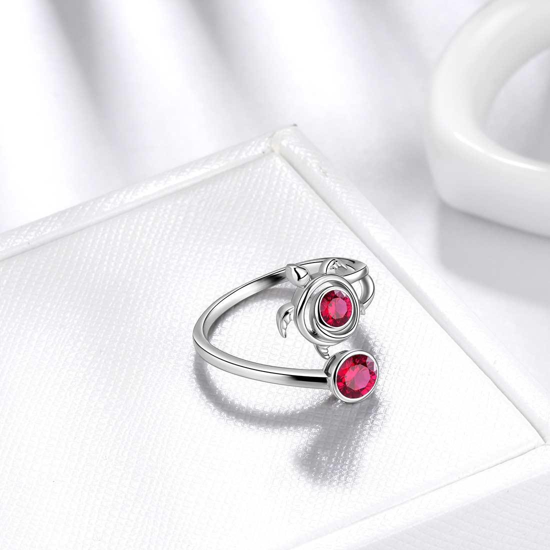 Turtle Birthstone July Ruby Ring Open Sterling Silver - Rings - Aurora Tears