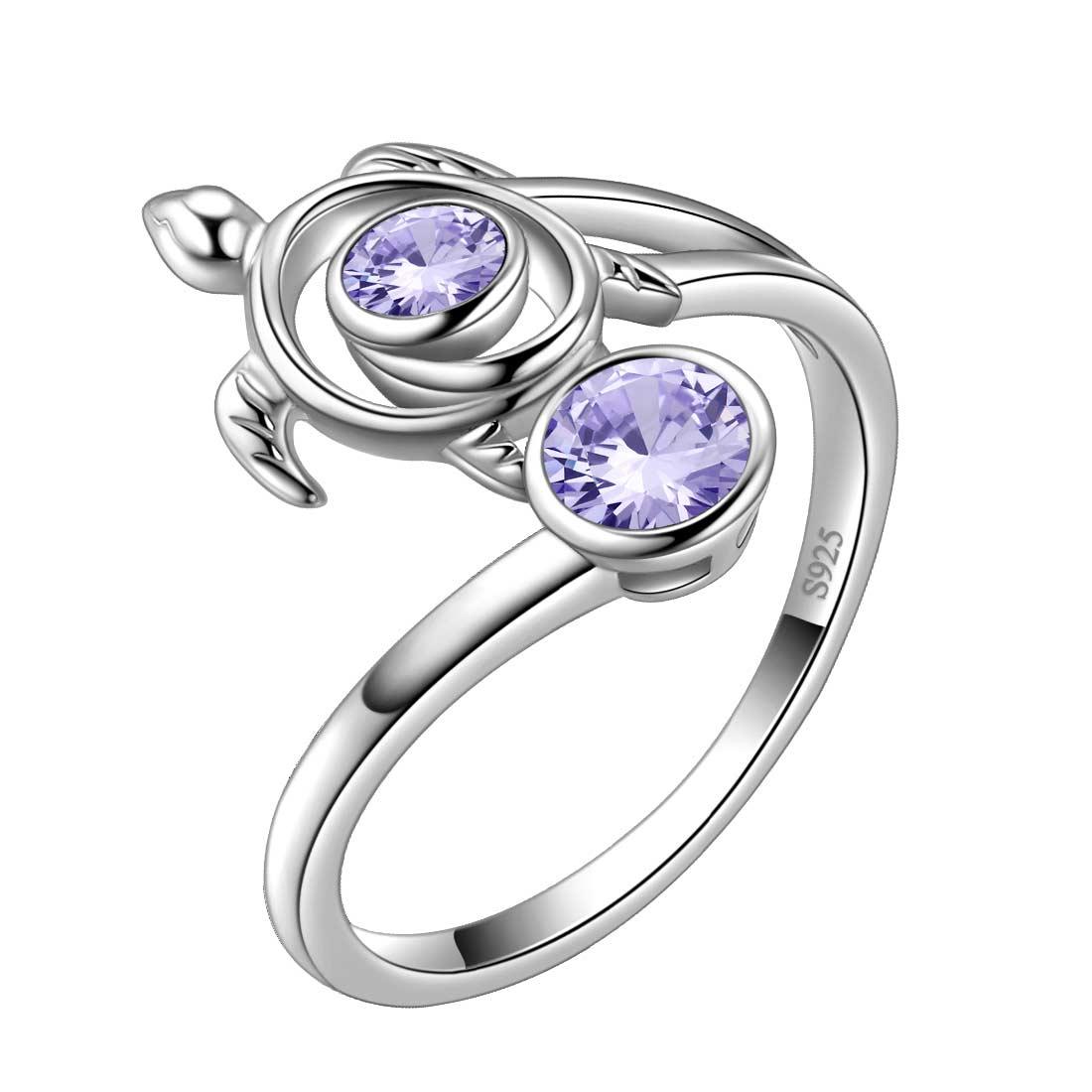 Turtle Birthstone Rings Adjustable Sterling Silver - Rings - Aurora Tears Jewelry