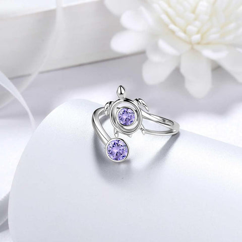 Turtle Birthstone Rings Adjustable Sterling Silver - Rings - Aurora Tears Jewelry