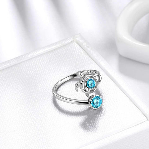 Turtle Birthstone March Aquamarine Ring Open Sterling Silver - Rings - Aurora Tears