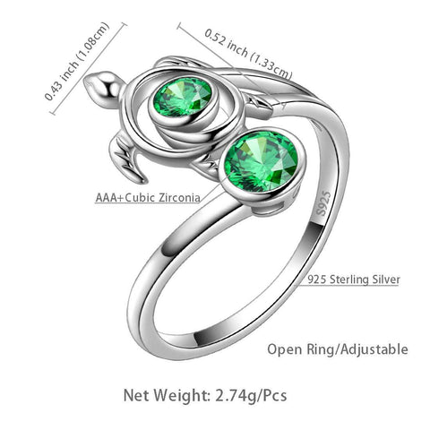 Turtle Birthstone May Emerald Ring Open Sterling Silver - Rings - Aurora Tears