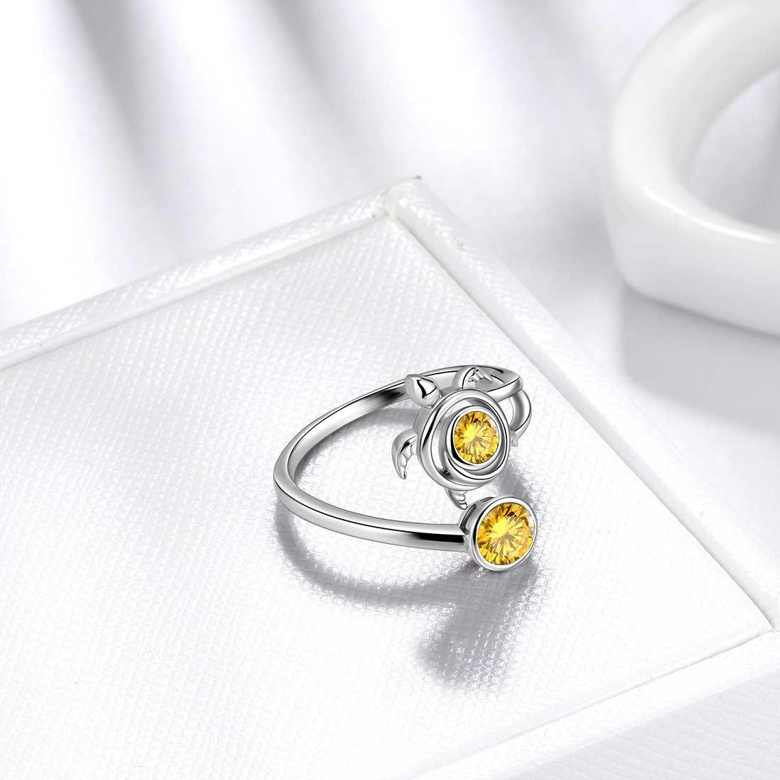 Turtle Birthstone November Citrine Ring Open Sterling Silver - Rings - Aurora Tears