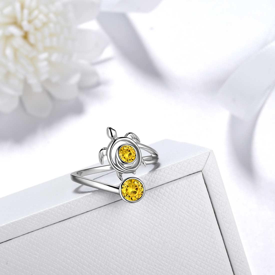 Turtle Birthstone November Citrine Ring Open Sterling Silver - Rings - Aurora Tears