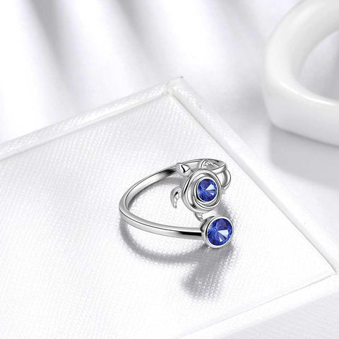 Turtle Birthstone September Sapphire Ring Open Sterling Silver - Rings - Aurora Tears