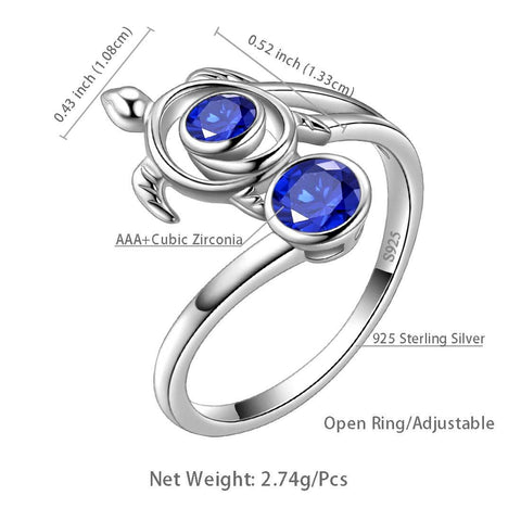 Turtle Birthstone September Sapphire Ring Open Sterling Silver - Rings - Aurora Tears