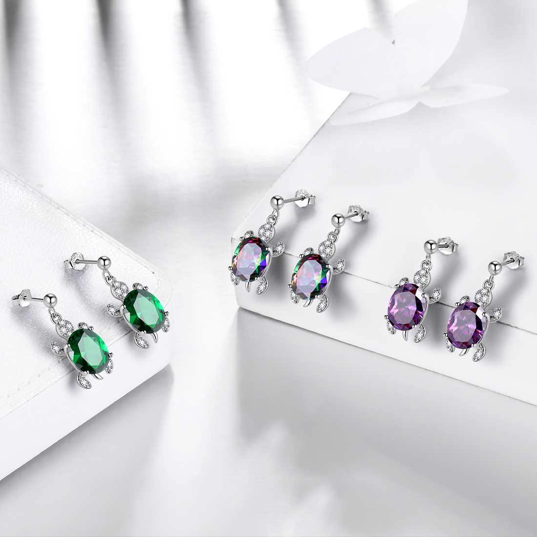 Women Turtle Drop Earrings Sterling Silver Aurora Tears Jewelry