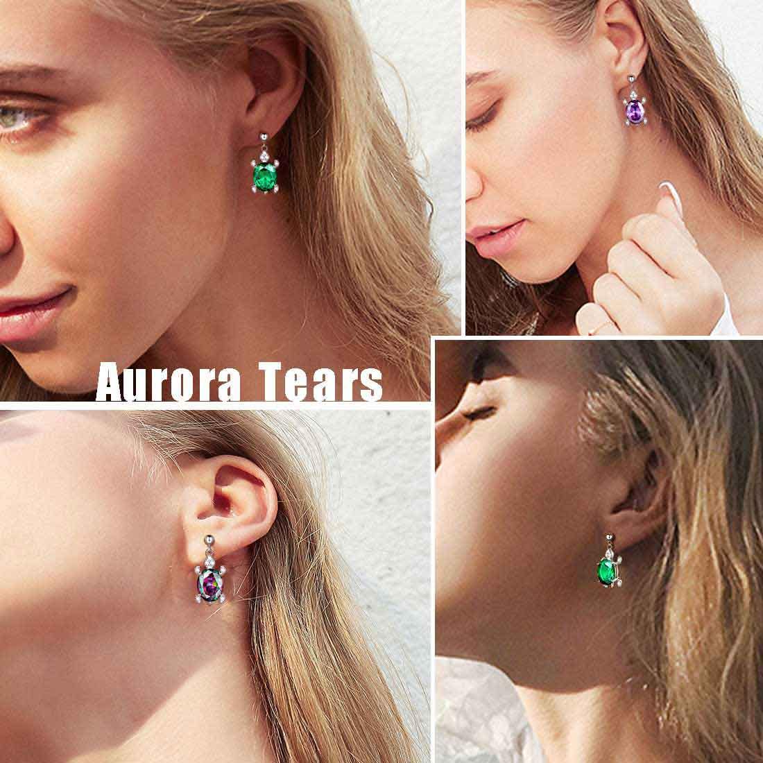 Women Turtle Drop Earrings Sterling Silver Aurora Tears Jewelry