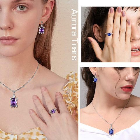 Women Turtle Jewelry Sets 4PCS Sterling Silver - Jewelry Set - Aurora Tears