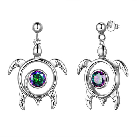 Turtle Mystic Rainbow Topaz Drop Earrings Sterling Silver Aurora Tears Jewelry