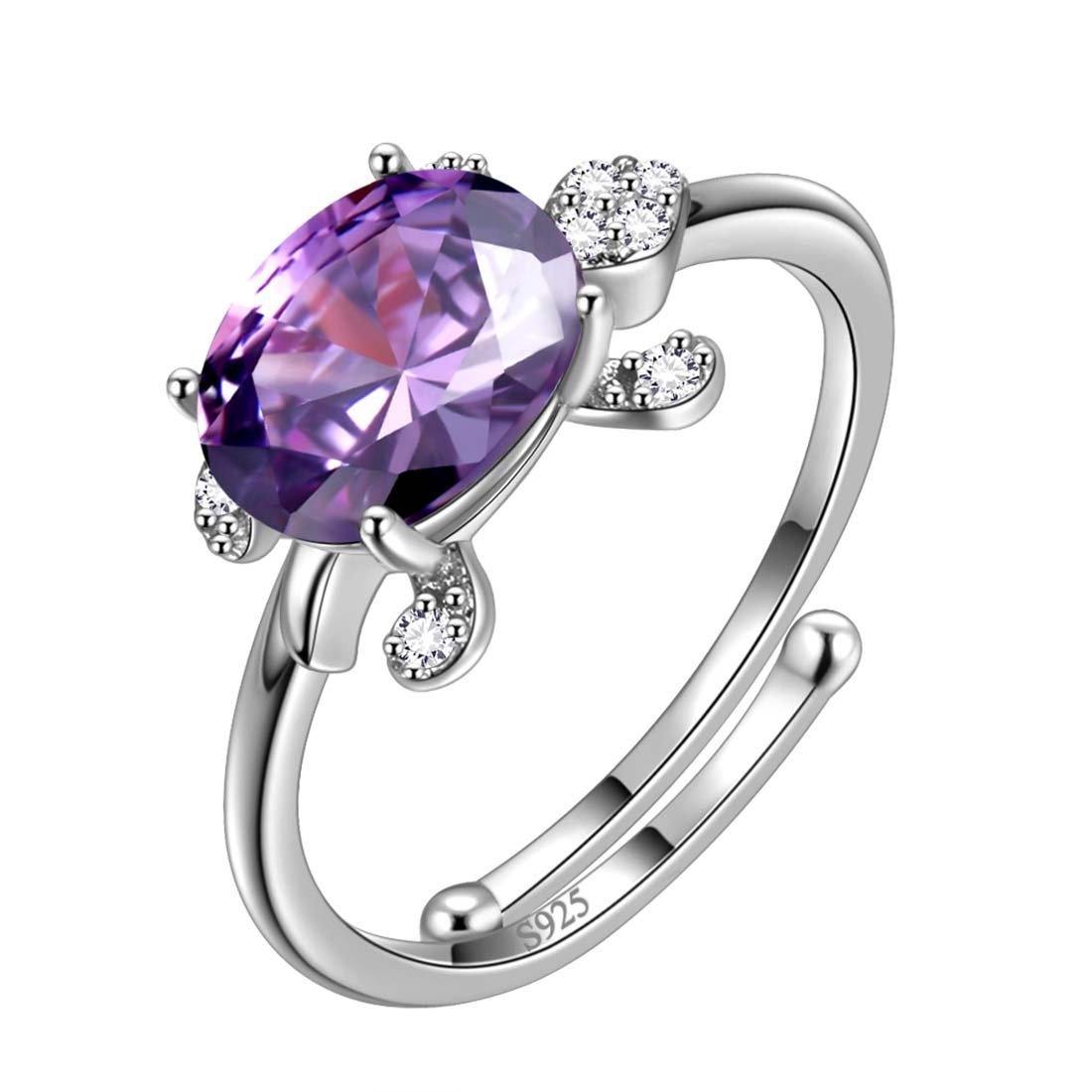 Women Turtle Rings Adjustable Sterling Silver Purple-Amethyst Aurora Tears Jewelry