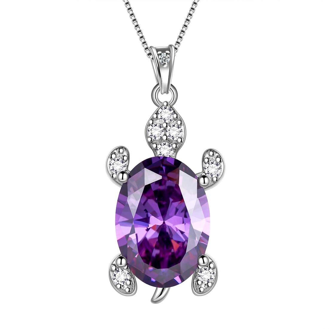 Women Turtle Pendant Necklaces Sterling Silver Purple-Amethyst Aurora Tears Jewelry
