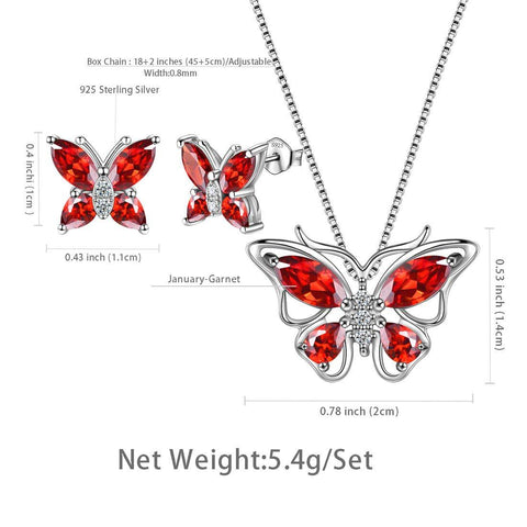 Butterfly Jewelry Set Birthstone January Garnet - Jewelry Set - Aurora Tears