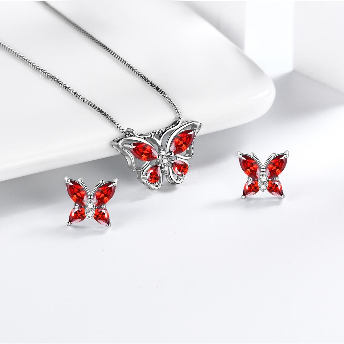 Butterfly Jewelry Set Birthstone January Garnet - Jewelry Set - Aurora Tears