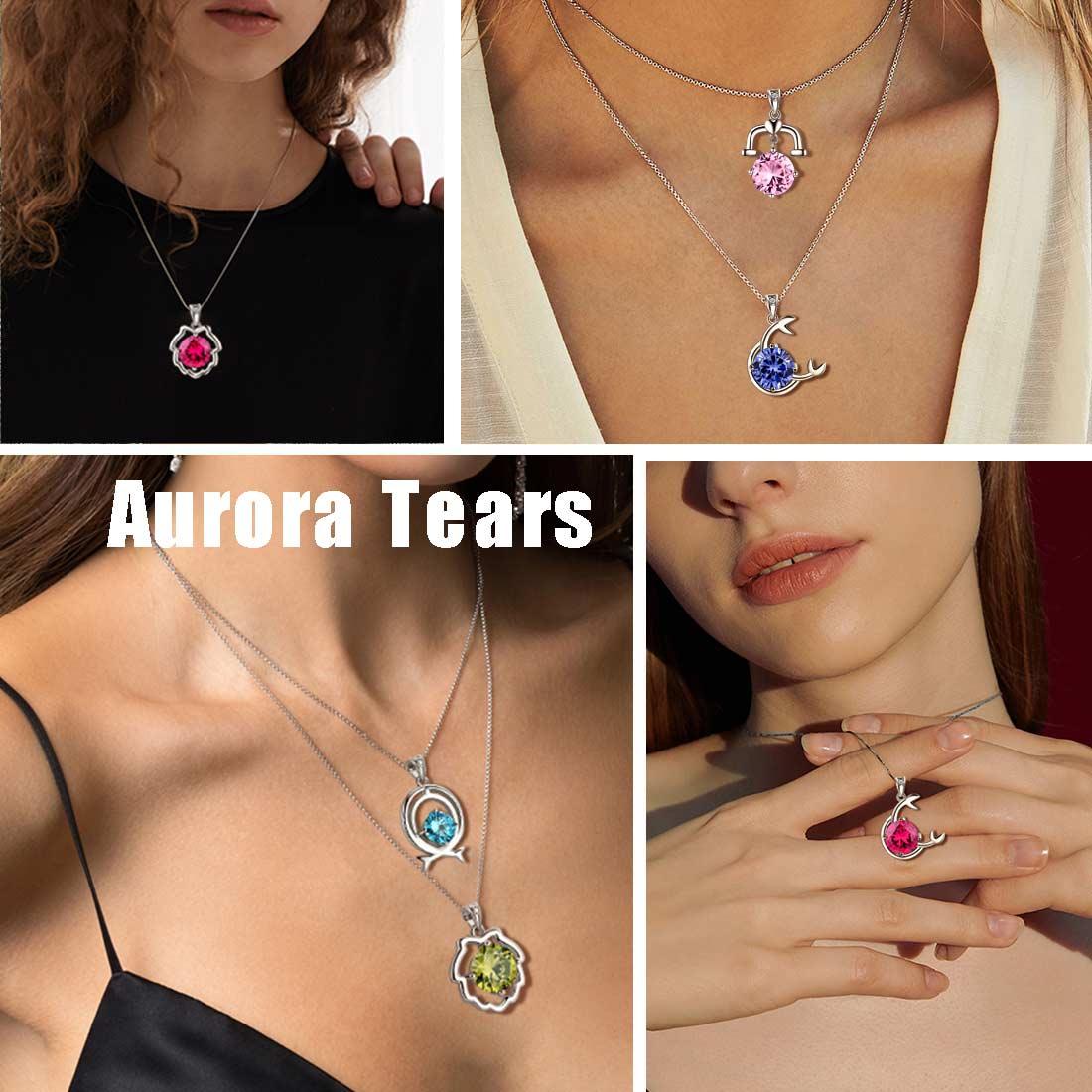 Zodiac Pisces Necklace March Birthstone Pendant Crystal - Necklaces - Aurora Tears